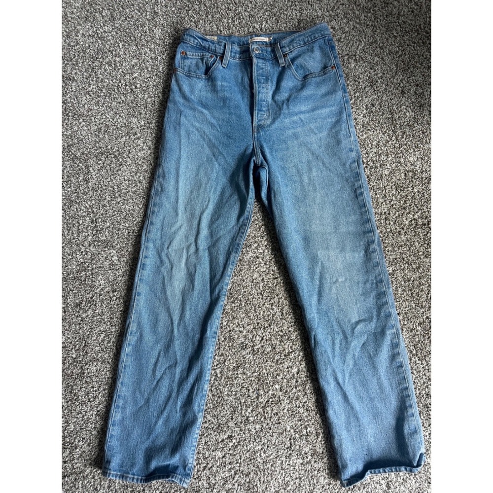 Levis Ribcage Straight High Rise Jeans Medium Wash Blue Button Fly 31x32